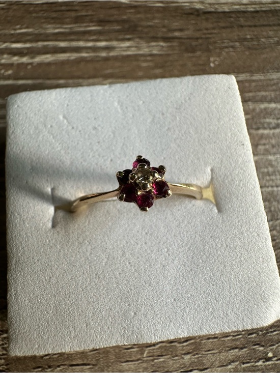 Jewelry | 1k Gold Ruby And Diamond Floral Ring Pink Ruby Accent | Poshmark